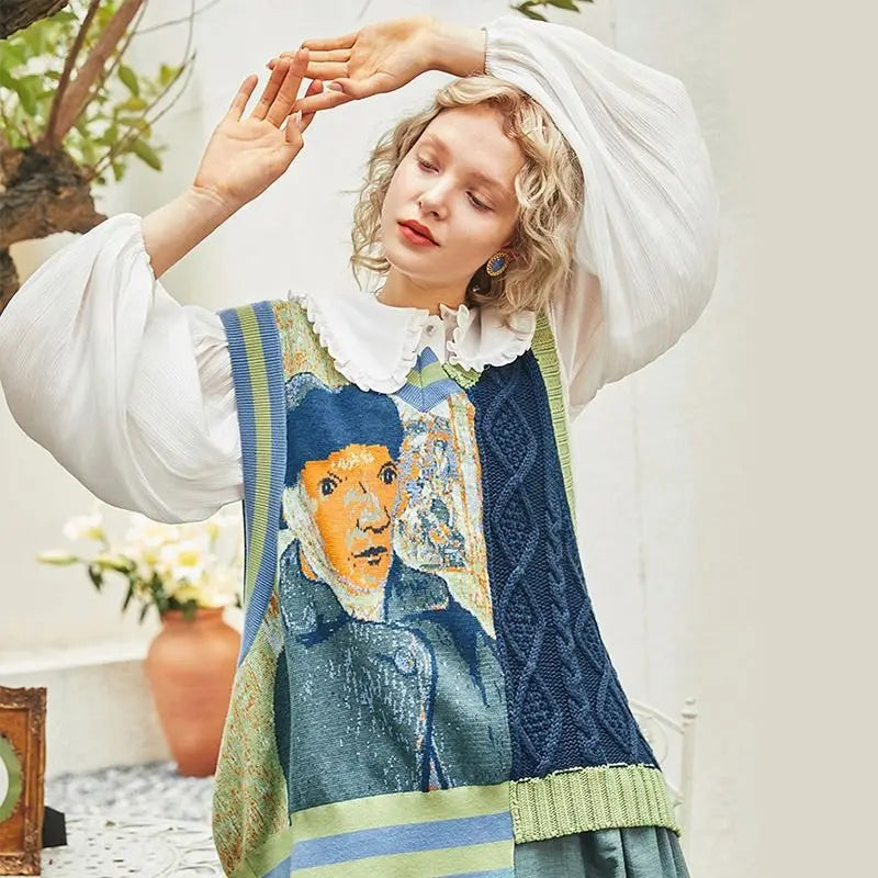 Muse Van Gogh Art Saint Remi Knitted Sweater Top - Muselune