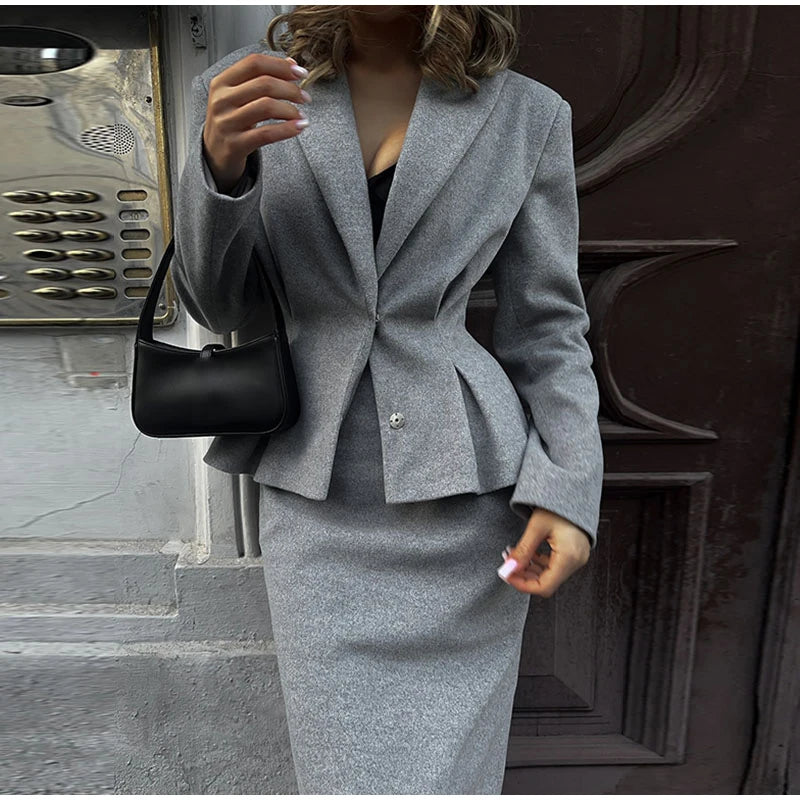 Slim Woolen Pleated Coat Skirts Sets Muselune