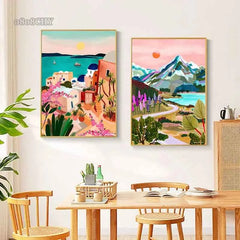 Colorful Mountain City Canvas – Abstract Travel-Inspired Wall Art - Muselune