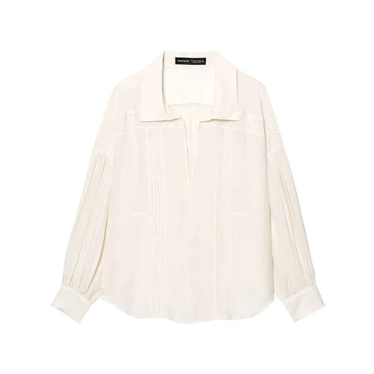 Romantic V-Neck Pleated Shirt