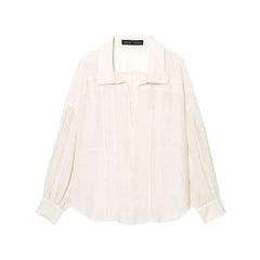 Romantic V-Neck Pleated Shirt