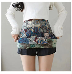 Bear Embroidered Mini Skirt – A-line with Split Detail - Muselune