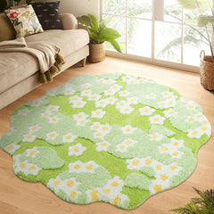 Nordic 3D Lawn Green Pink Irregular Moss Tufted Rug Muselune