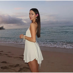 White Elegant Sleeveless Off Shoulder Dresses - Muselune