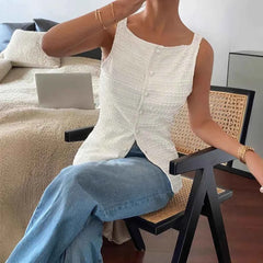 Elegant White Pleated Tank Top - Sleeveless Tee