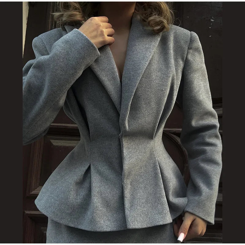 Slim Woolen Pleated Coat Skirts Sets Muselune