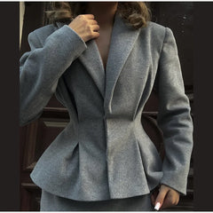 Slim Woolen Pleated Coat Skirts Sets Muselune