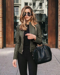 Vintage Windbreaker PU Leather Bomber Jacket Muselune