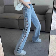 Hollow-Out Mom Jeans – High Waist & Wide-Leg pants - Muselune