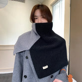 Solid Two Color Neck Wool knitted Shawl Muselune