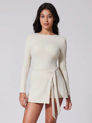 Sports Long Sleeve Backless Yoga Tennis Jumpsuit Dress Muselune