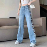 Hollow-Out Mom Jeans – High Waist & Wide-Leg pants - Muselune
