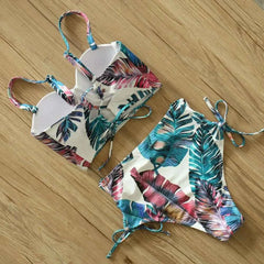 Floral Bandage Bikini – High Waist Push-Up Two-Piece - Muselune