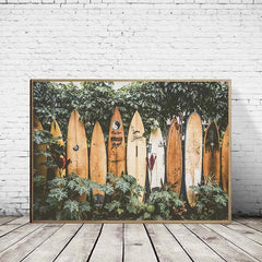 Tropical Surf Poster – Palm Tree & Surfboard Canvas Wall Ar - Muselune