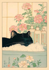 Japanese Tabby Cat Poster – Retro Art for Japandi Decor - Muselune
