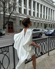 Mozision Ruffle Mini Dress – Shawl Sleeve & Lace-Up Back - Muselune