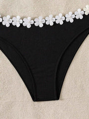 White Flower Bandeau Push Up Bikini Swimwear - Muselune
