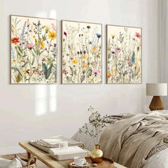 Modern Botanical Watercolor Canvas – Wild Flowers & Leaves Wall Art - Muselune