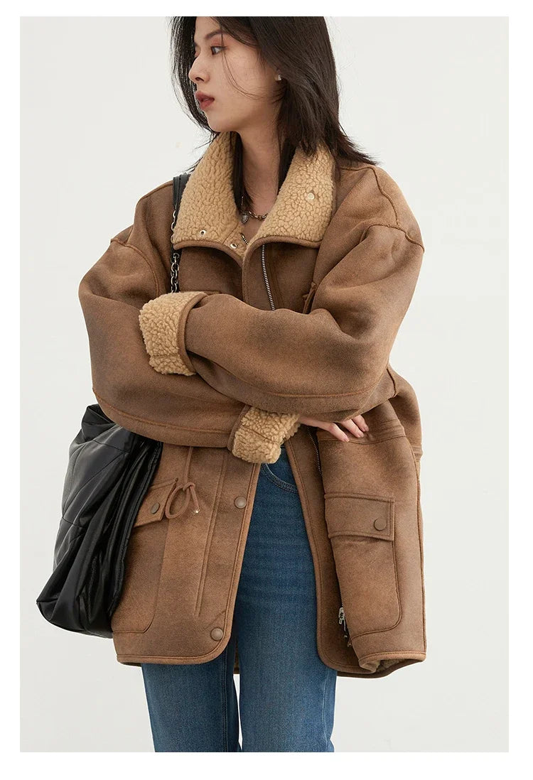 CHIC VEN Women's Jackets Casual Loose Stand Up Collar Coats Reversible Streetwear Female Warm Clothing Autumn Winter New 2024 Muselune