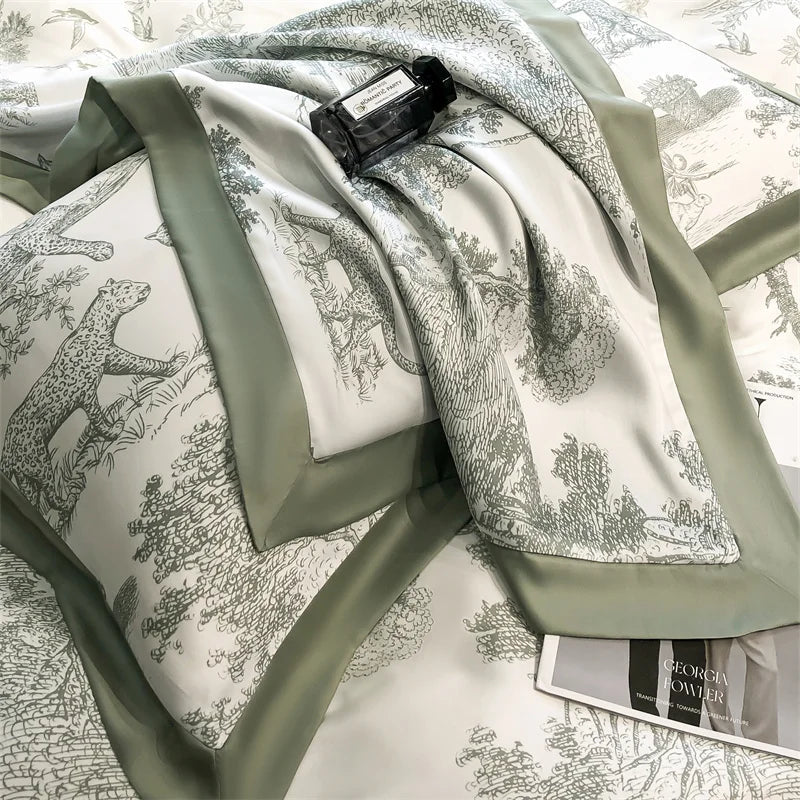 Silky Soft Lyocell Bedding Set – Eucalyptus Fiber, Forest & Leopard Print - Muselune