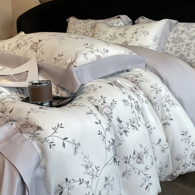 Luxury Fiber Soft Silky Duvet Flowers and Plants Bedding Set - Muselune