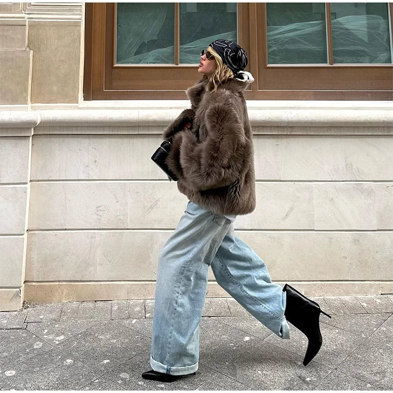 Cardigan Fur Long Sleeve Coat Muselune