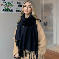 Solid Color Cashmere Thick Warm Shawls Christmas Red Scarves Muselune