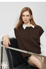 Autumn New Twisted Sleeveless V Neck Pullover Sweater Tops - Muselune