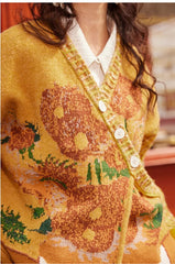 Muse Van Gogh Art Painting Floral Jacquard Knitwear Coat - Muselune
