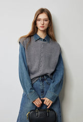 Autumn New Twisted Sleeveless V Neck Pullover Sweater Tops - Muselune