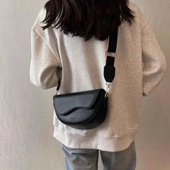 Vintage Solid Color Flap Small Saddle Shoulder Bag
