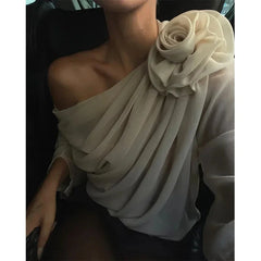 Combhasaki One-Shoulder Chiffon Blouse