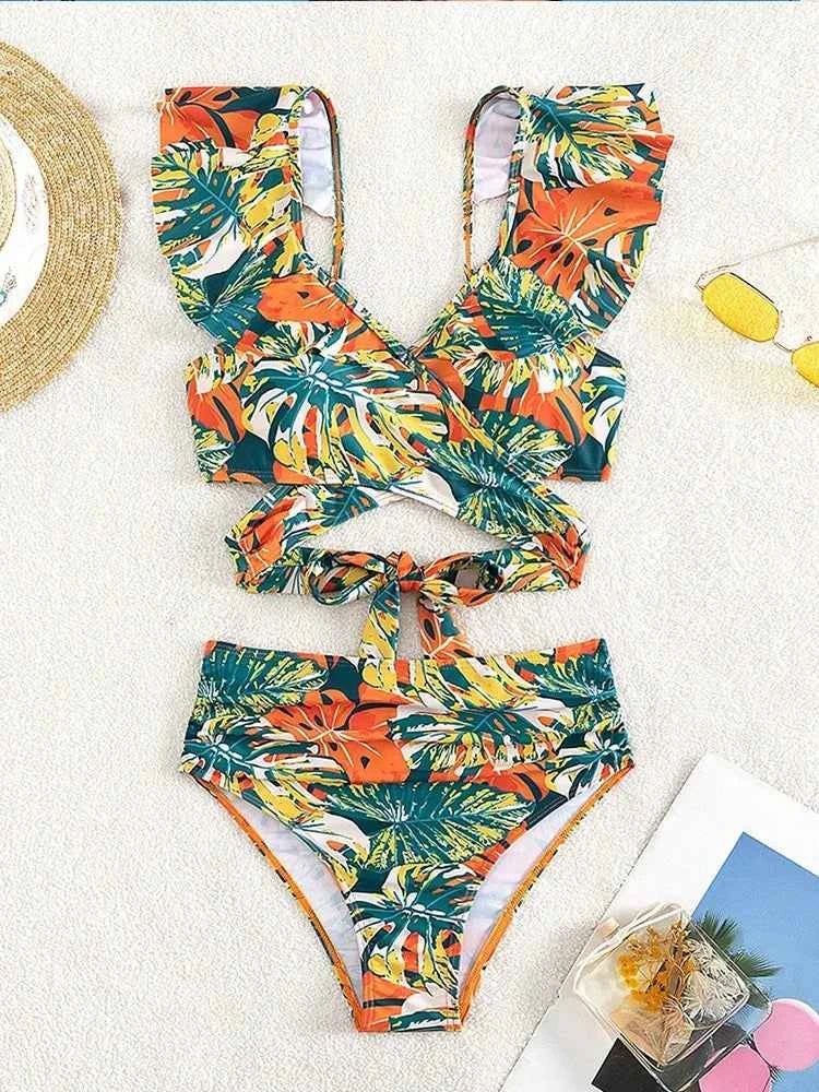 Sexy Two-Piece Swimsuit – Floral Print, Push-Up Fit - Muselune