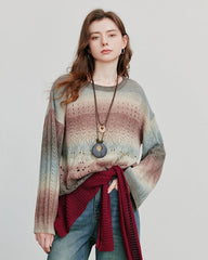 Round Neck Gradient Mohair Lightweight Woolen Knitted Tops Muselune