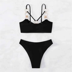 Sexy Metal Ring Bikini Set – Mid Waist Two-Piece Swimwear - Muselune