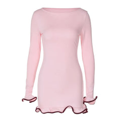 Chic Party Mini Dress – Slim Fit, Long Sleeve, Round Neck - Muselune