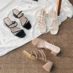 Women's Summer Slippers – Square Heels - Muselune
