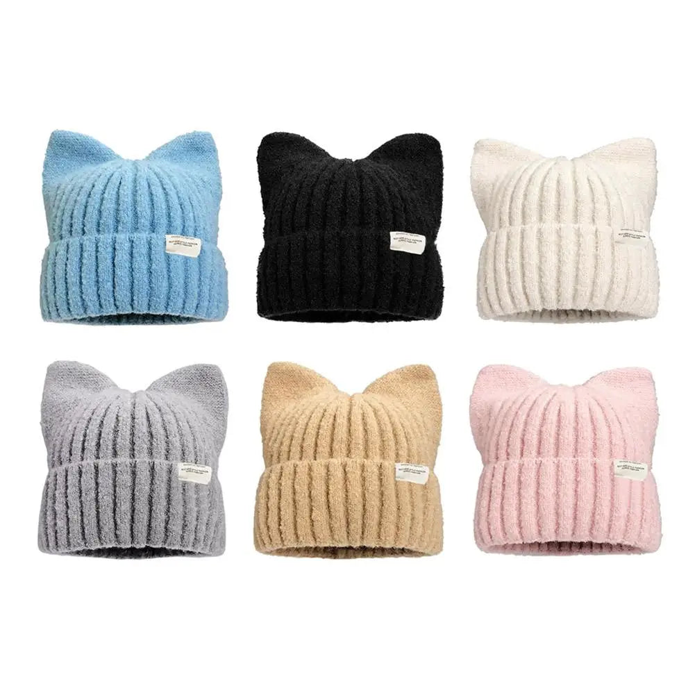 Cute Cat Ear Beanie Knitted Hap Muselune