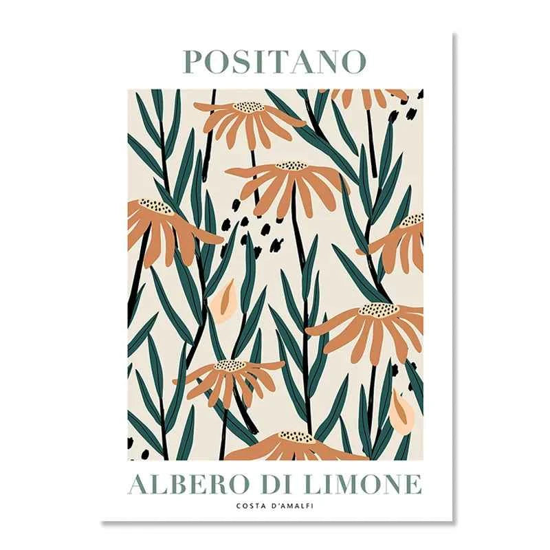 Abstract Lemon Flower Eye Orange Vintage Plant Wall Art Canvas Painting Posters and Prints Wall Pictures for Living Room Decor - Muselune