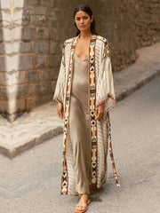 Boho Print Kimono Cover-Up – Belted Beach Dress - Muselune