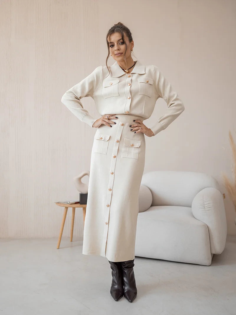 Elegant Vintage Knitted Skirt Set - Muselune