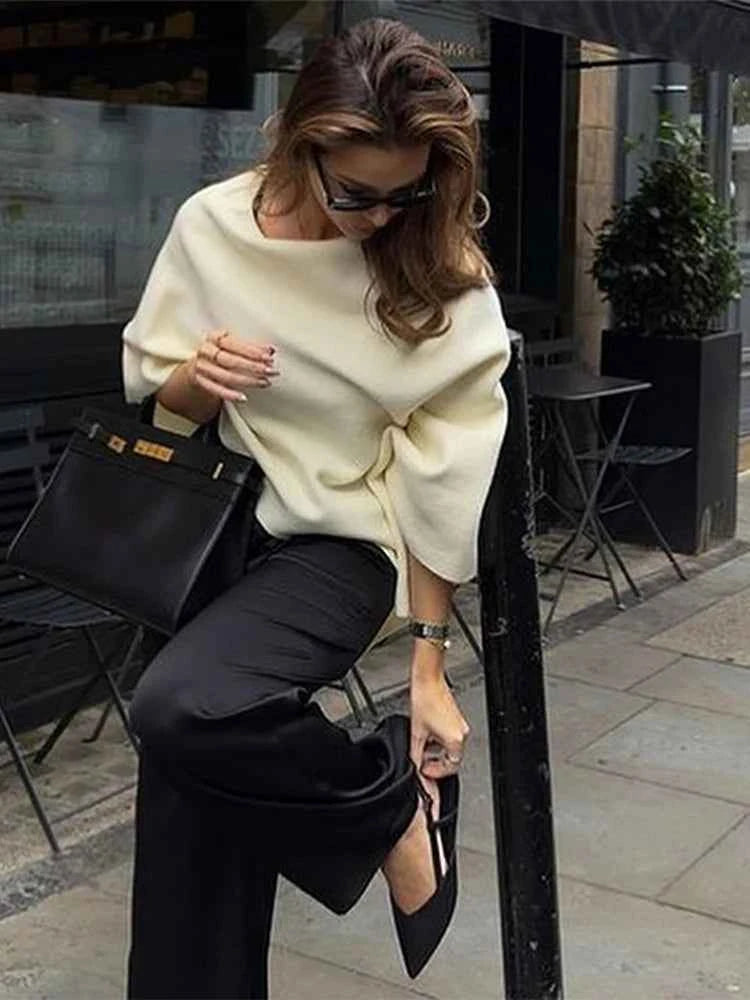 French Irregular Shawl Pullover Knitted Minimalist Cloak Muselune