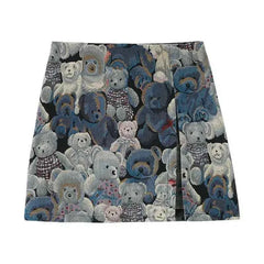 Bear Embroidered Mini Skirt – A-line with Split Detail - Muselune