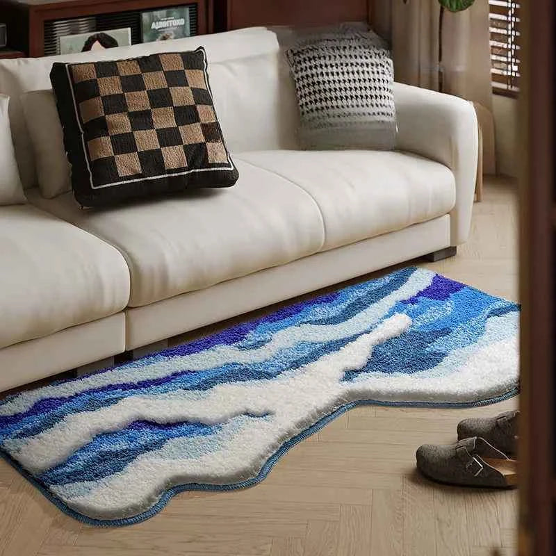 Ocean Wave Tufted Rug – Aesthetic Non-Slip Plush Carpet - Muselune