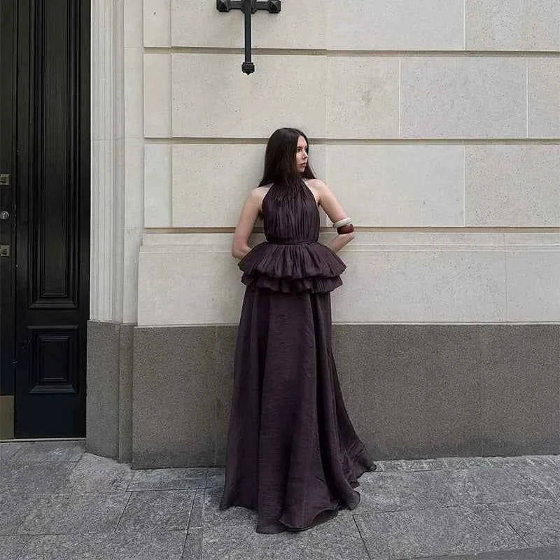 White O-neck Elegant Pleated Top Long Skirt Sets