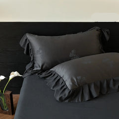 Black /White Butterfly knot jacquard Bedding Set - Muselune
