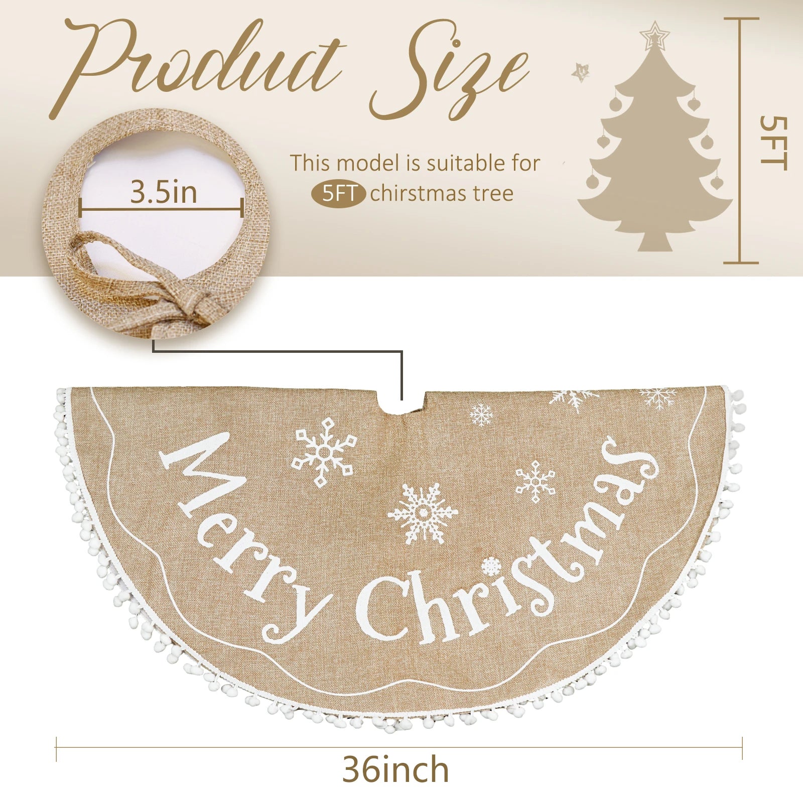 Warm Brown Christmas Tree Skirt 36/48 Inches Decoration Mat Muselune