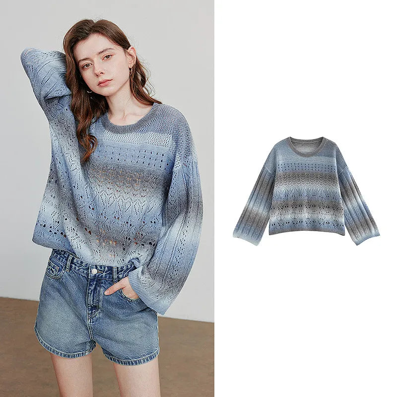 Round Neck Gradient Mohair Lightweight Woolen Knitted Tops Muselune