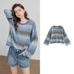 Round Neck Gradient Mohair Lightweight Woolen Knitted Tops Muselune