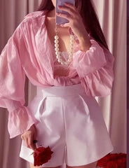 French Sexy Sheer with Puff Sleeves Style Shirt